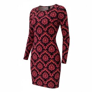 JB by Julie Brown Pink and Black Long-Sleeve Patterned Sheath Dress